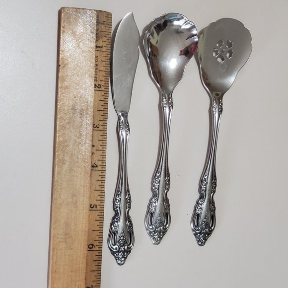 Oneida Brahms Serving 3pc Set butter knife jelly & sugar shell spoon stainless - Picture 8 of 8